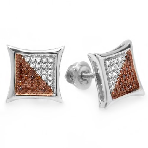 0.15 Carat (ctw) Red & White Round Diamond Micro Pave Setting Kite Shape Stud Earrings