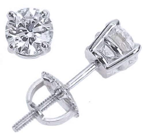 1 3/5 Near 1 3/4 Carat Solitaire Diamond Stud Earrings Round Brilliant Shape 4 Prong Screw Back (I-J Color, SI2-I1 Clarity)