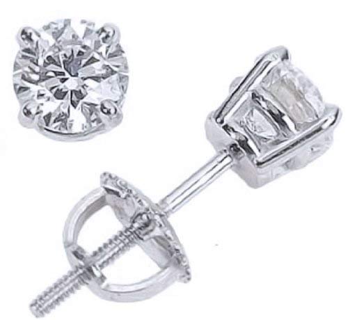 1 Carat Solitaire Diamond Stud Earrings Round Cut 4 Prong Screw Back (H-I Color, Eye Clean Clarity)