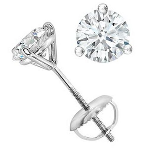 3/4 Carat Round Solitaire Diamond Earrings in 14K White Gold in Screw Back & 3 Prong Mounting ( 0.72 Carat H-I Color SI2-I1 Clarity )