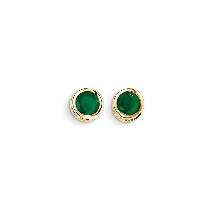 14k Yellow Gold 5mm Bezel Emerald Stud Earrings