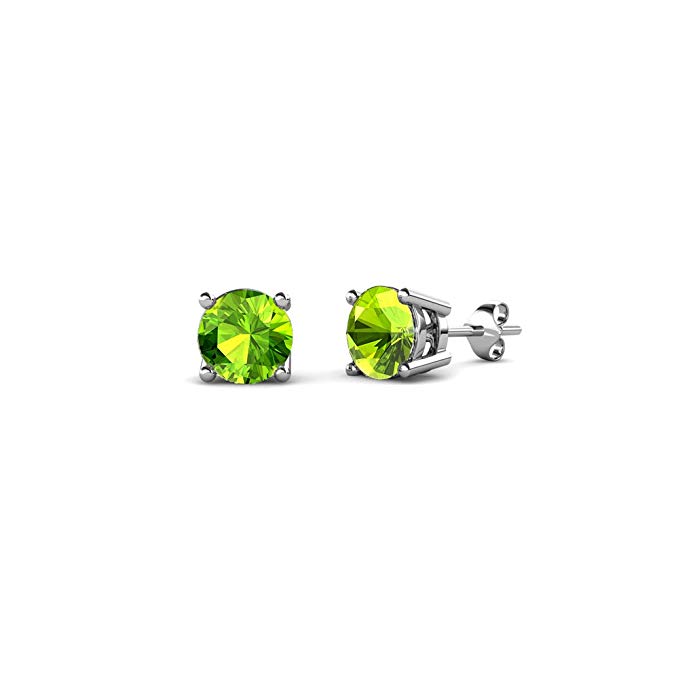TriJewels Peridot Four Prong Solitaire Stud Earrings 0.63 ctw in 14K White Gold