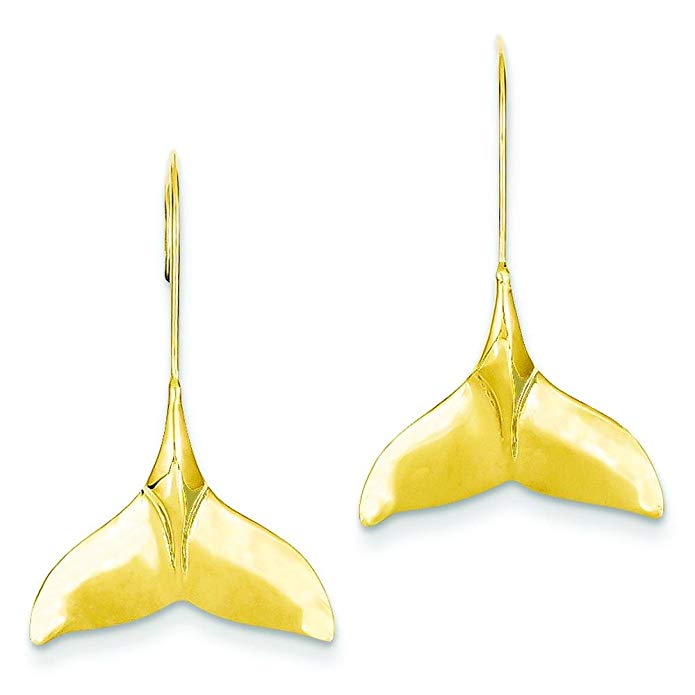 14K Yellow Gold Whale Tail Wire Earrings Jewelry