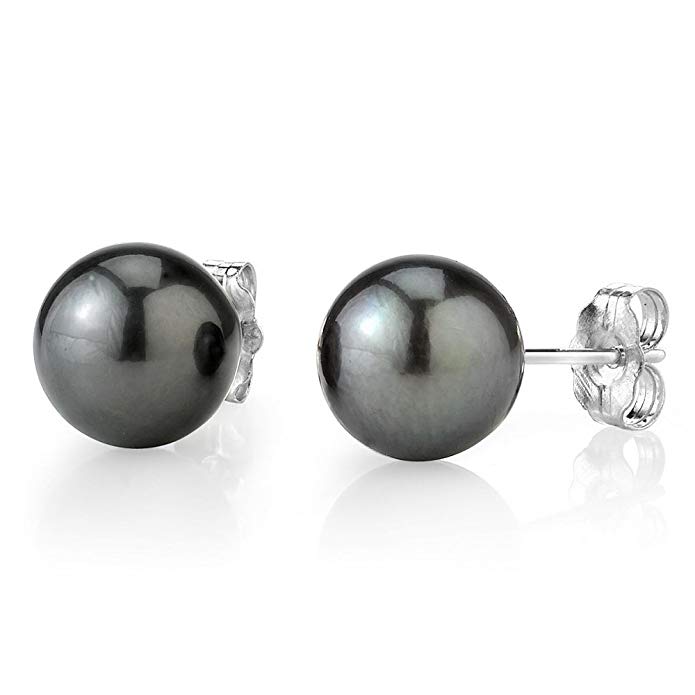 THE PEARL SOURCE 14K Gold Round Tahitian South Sea Cultured Pearl Stud Earrings for Women