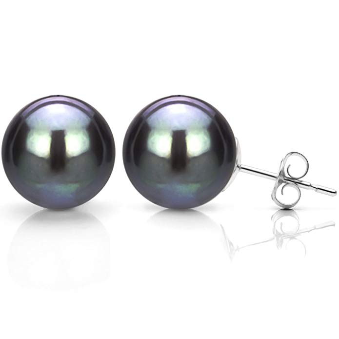 Black Cultured Freshwater Pearl Stud Earrings 14K Gold Jewelry for Women