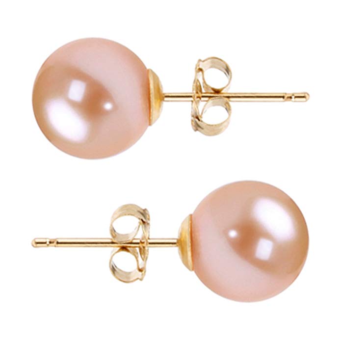 Freshwater Cultured Pearl Earrings Stud AAAA 6-10mm Pink Cultured Pearls Earring 14K White Gold Posts
