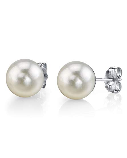 14K Gold 5.0-5.5mm White Akoya Cultured Pearl Stud Earrings - AAA Quality
