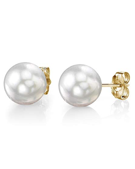 THE PEARL SOURCE 14K Gold Round White South Sea Cultured Pearl Stud Earrings for Women