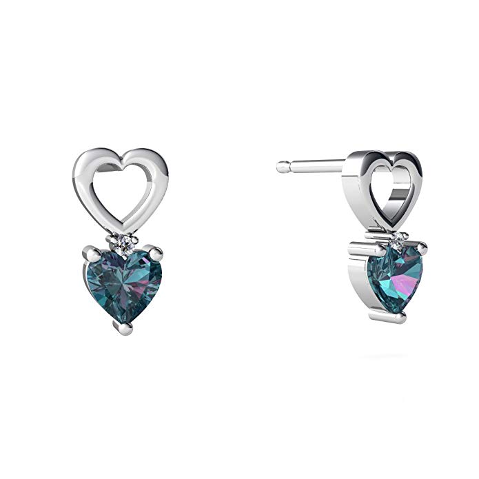 14kt Gold Lab Alexandrite and Diamond 4mm Heart Hearts and Hearts Earrings