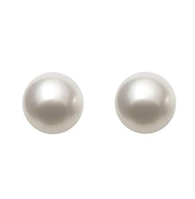 Regalia AAA White Freshwater Cultured Pearl Stud Earring in 14K Yellow Gold. Set in the USA