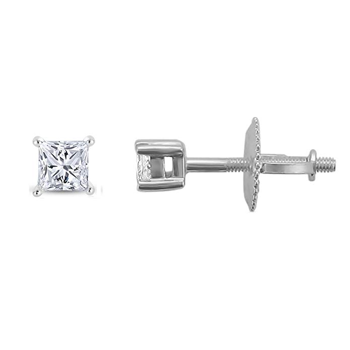 14k White Gold Princess-cut Solitaire Diamond Stud Earrings (1/4 cttw, I-J, VS2-SI1)