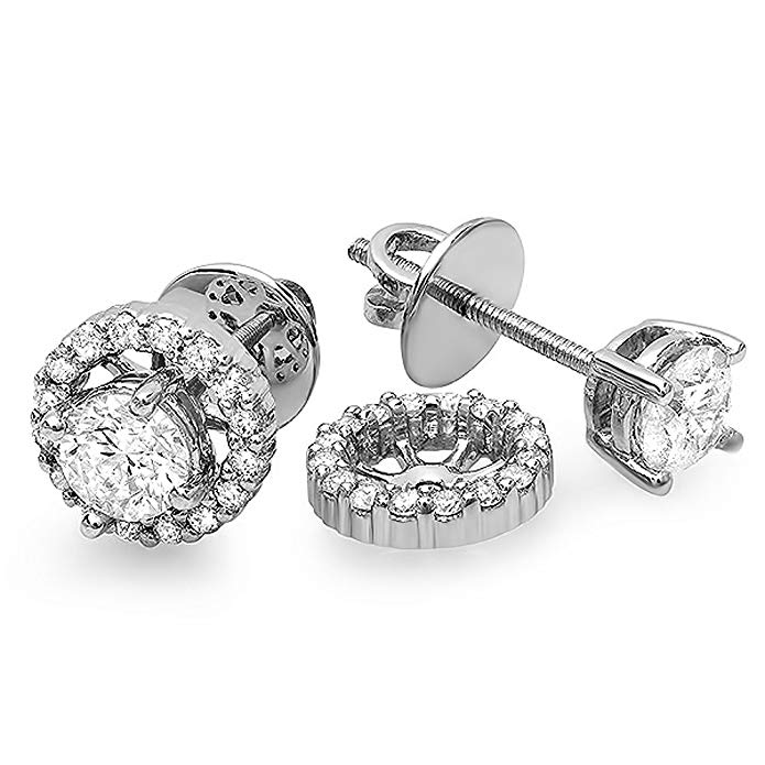 1.00 Carat (ctw) Round Diamond Halo Stud Earrings with Removable Jackets