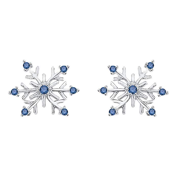 Blue Diamond Snowflake Earrings in 14k Gold (1/8 cttw)