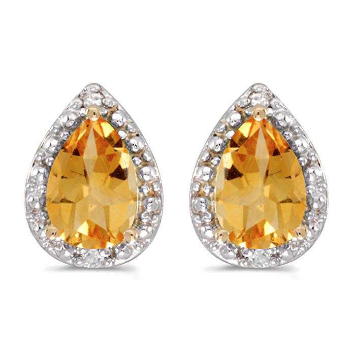 14k Yellow Gold Pear Citrine And Diamond Earrings