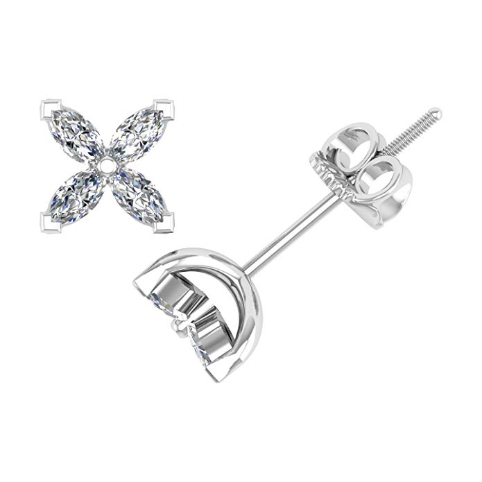 14k White Gold Butterfly-shaped Marquise Shape Diamond Stud Earrings (1/4 Carat) - IGI Certified