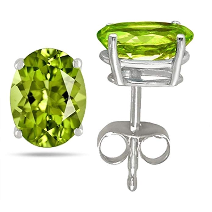 Oval Peridot Earrings in 14k White Gold (9x7 mm)