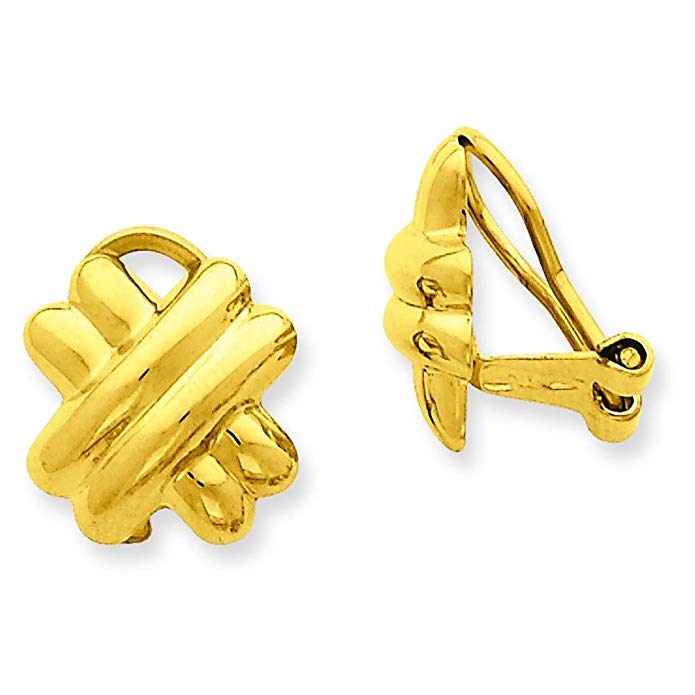 14K Yellow Gold Clip On X Earrings Ear Jewelry