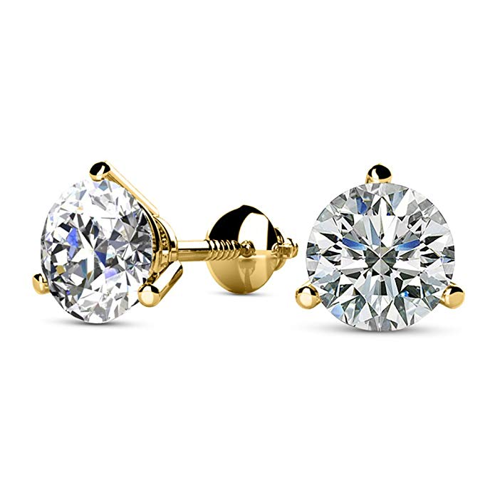 3/4 Carat Solitaire Diamond Stud Earrings Round Brilliant Shape 3 Prong Screw Back (I-J Color, I1 Clarity)