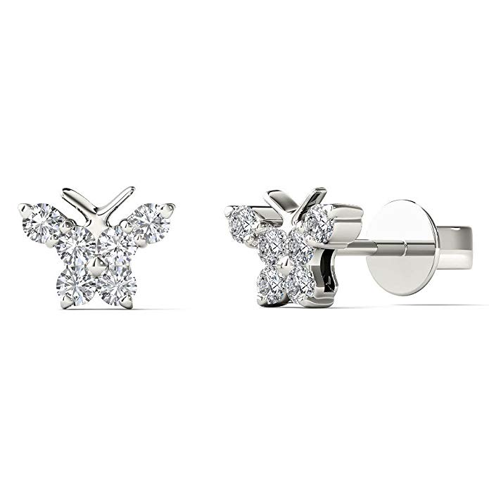 JewelAngel Women's 1/6 Carat TDW Diamond Cute Butterfly Stud Earrings (H-I, I1-I2)