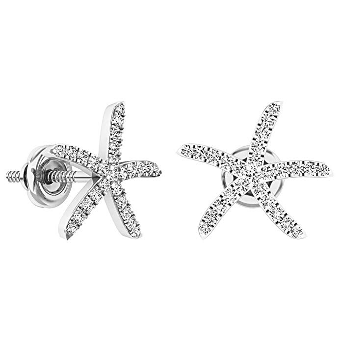 0.25 Carat (ctw) 14K Gold Round White Diamond Ladies Starfish Earrings 1/4 CT