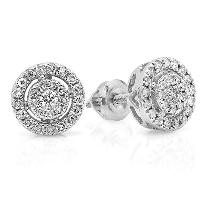 0.40 Carat (ctw) 18K White Gold Round Cut White Diamond Ladies Flower Cluster Stud Earrings