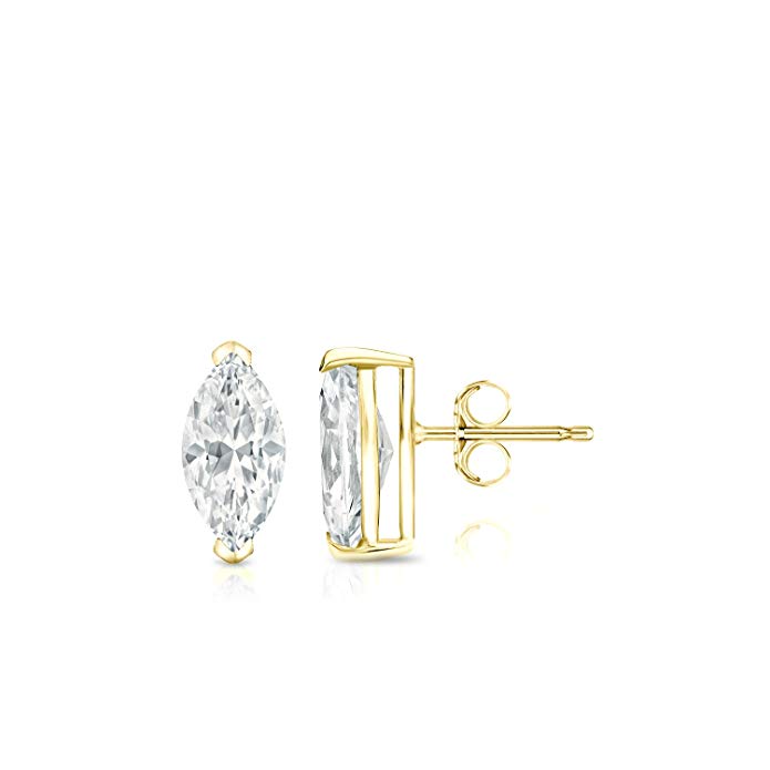 14k Yellow Gold Marquise Cut Diamond Stud Earrings V-End Prong (1/2 cttw, G-H, SI1-SI2)