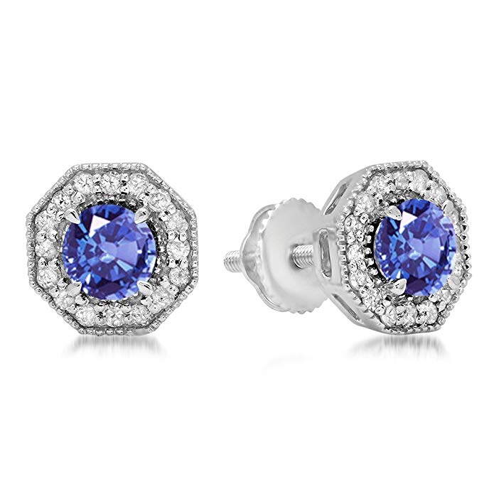 10K White Gold Ladies Halo Style Stud Earrings