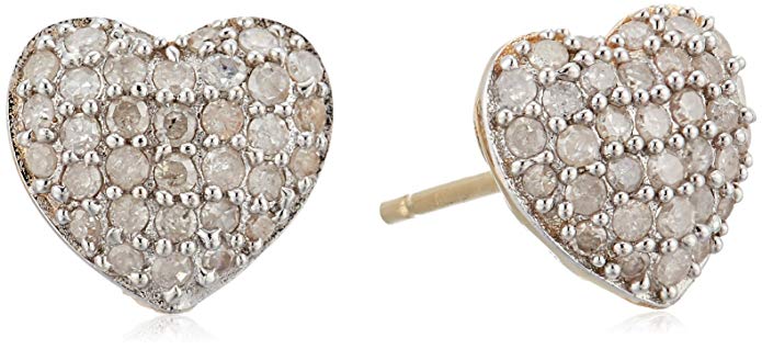 10k Yellow Gold Diamond Heart Stud Earrings (1/2 cttw, I-J Color, I3 Clarity)