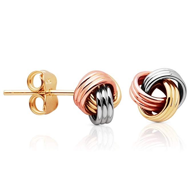 14K Gold three-tone stripe knot stud earrings