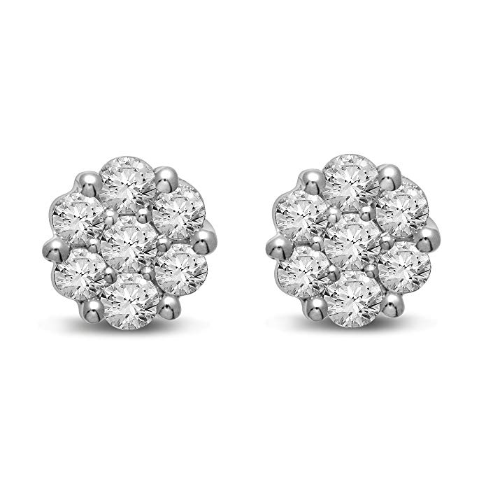 Diamond Jewel 14K Gold Diamond Flower Cluster Stud Great Value