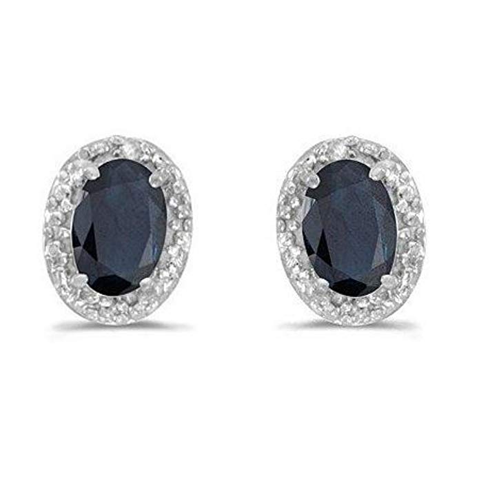 14K White Gold Oval Sapphire and Diamond Stud Earrings (1ct tw)