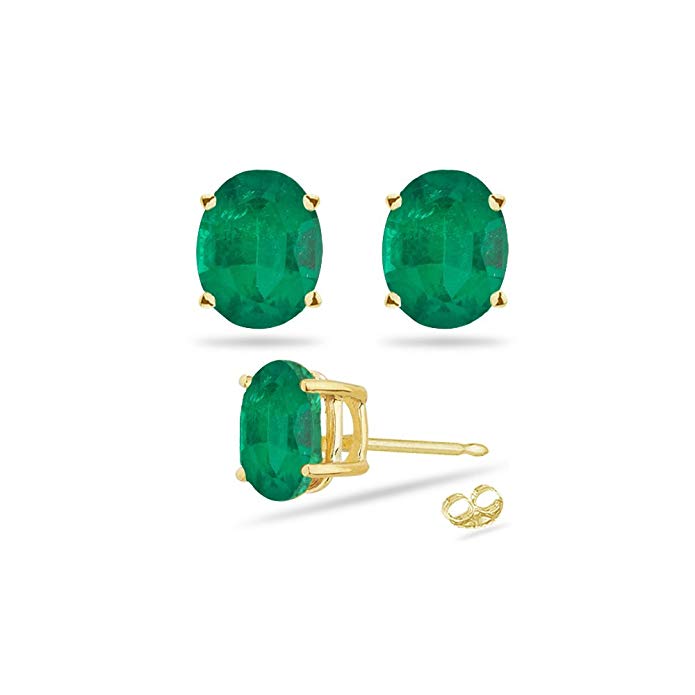 1.82-2.55 Cts of 8x6 mm AA Oval Natural Emerald Stud Earrings in 14K Yellow Gold