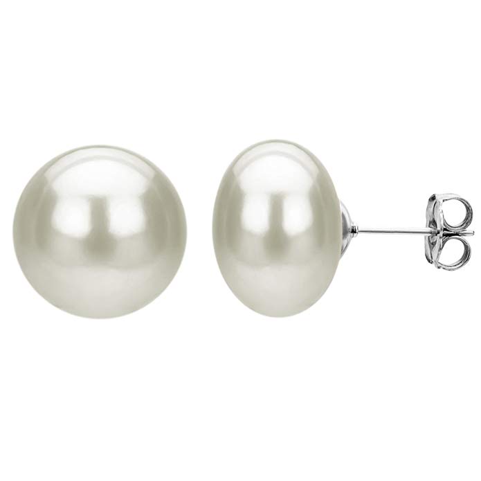 Freshwater Cultured White Pearl Button Stud Earrings Jewelry for Women AAA Luster