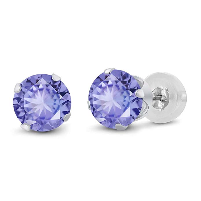 1.80 Ct Round 6mm Blue Tanzanite 14K White Gold Stud Earrings