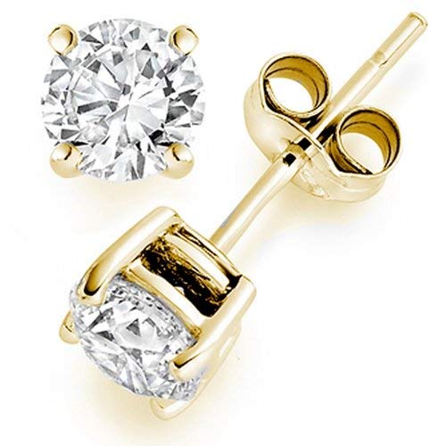 3/4 Carat Solitaire Diamond Stud Earrings Round Cut 4 Prong Push Back 18K Yellow Gold (K-L Color, I1-I2 Clarity)