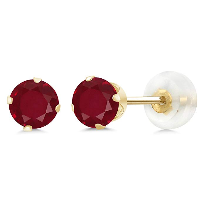 1.12 Ct Round Red Ruby 10K Yellow Gold 4-prong Stud Earrings 5mm