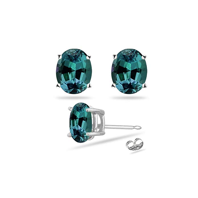 1.90-2.26 Cts of 7x5 mm AAA Oval Russian Lab created Alexandrite Stud Earrings in 14K White Gold - Valentine's Day Sale