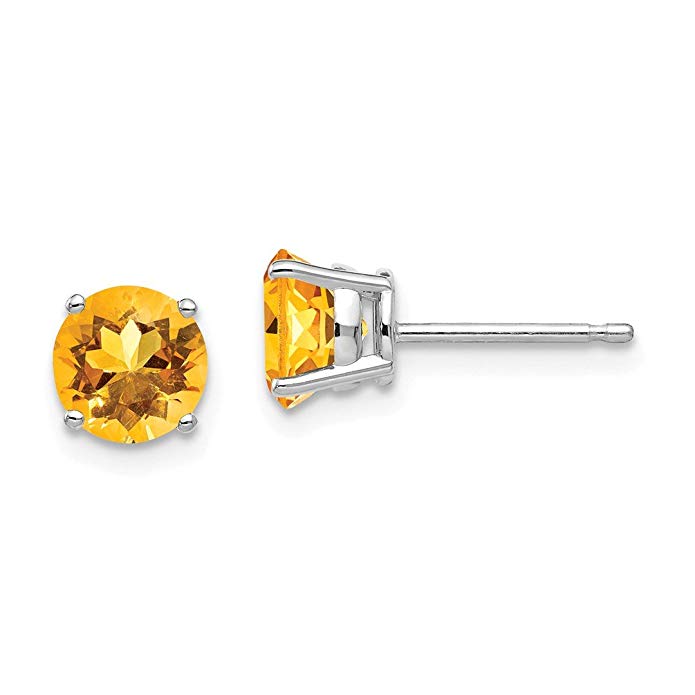 14kt White Gold 6mm Yellow Citrine Post Stud Ball Button Earrings Gemstone Fine Jewelry For Women Gift Set