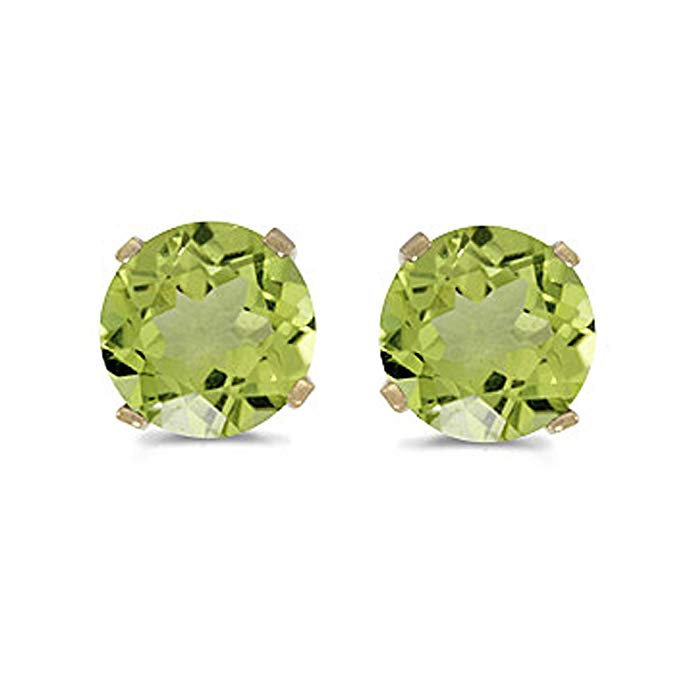 Natural 5 MM Peridot Earring Studs in 14K Yellow Gold Prong Set