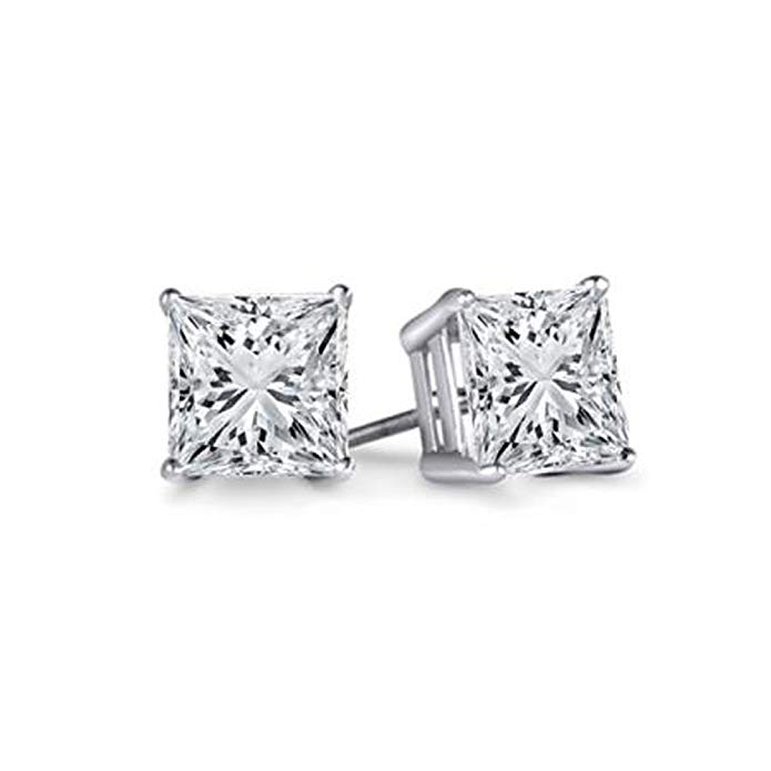 IGI CERTIFIED 0.50 Carat (ctw) 14K White Gold Princess Cut Diamond Ladies Solitaire Stud Earrings 1/2 CT