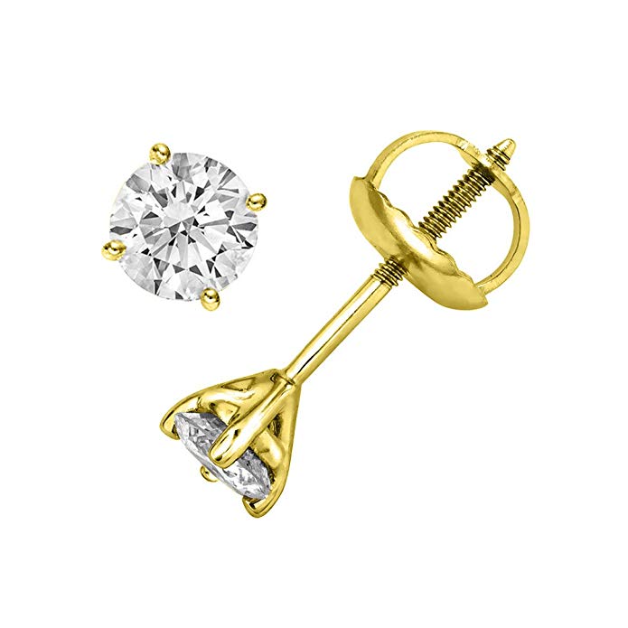 Round Cut Diamond Stud Earrings in 14K Gold (G-H Color, I3 Clarity) - IGI Certified