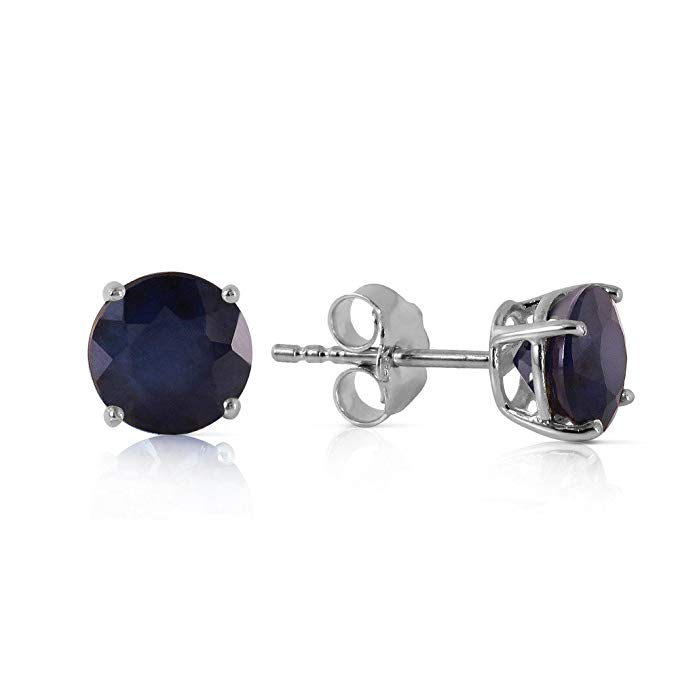 14K White Gold Round Natural Blue Sapphires Stud Earrings