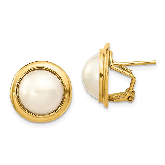 14k Yellow Gold 10-11mm Freshwater Cultured Mabe Pearl Omega Back Earrings (0.7IN x 0.7IN)