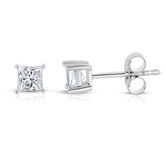 14k White Gold Princess-cut Diamond Solitaire Stud Earrings (1/5 cttw, I-J, I3)