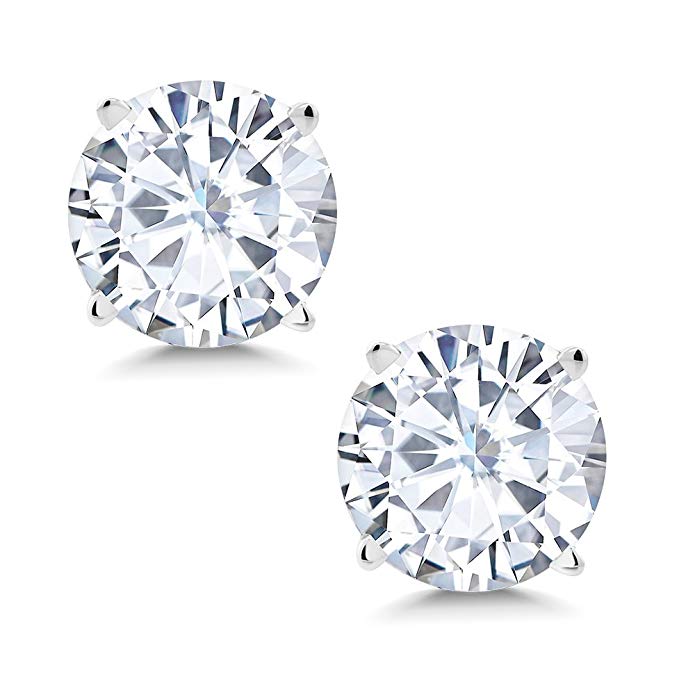 Charles & Colvard Forever One G-H-I 7mm 2.40ct DEW White Created Moissanite 14k White Gold Friction Back Round 4 Prong Stud Earrings