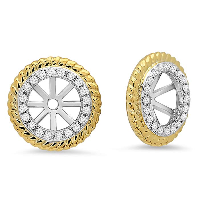 0.15 Carat (ctw) 14K White & Yellow Gold Round Diamond Two Tone Removable Jackets For Stud Earrings