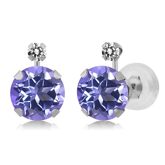 2.07 Ct Round Purple Blue Mystic Topaz White Diamond 14K White Gold Earrings