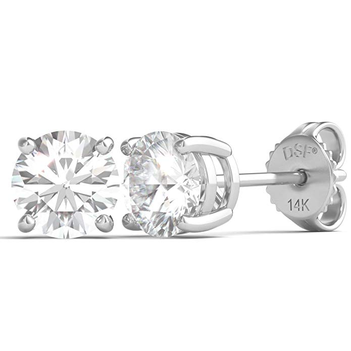 Diamond Studs Forever Solitaire Diamond Earrings (3/4 Ctw AGS Certified GH/SI1-SI2) 14K White Gold