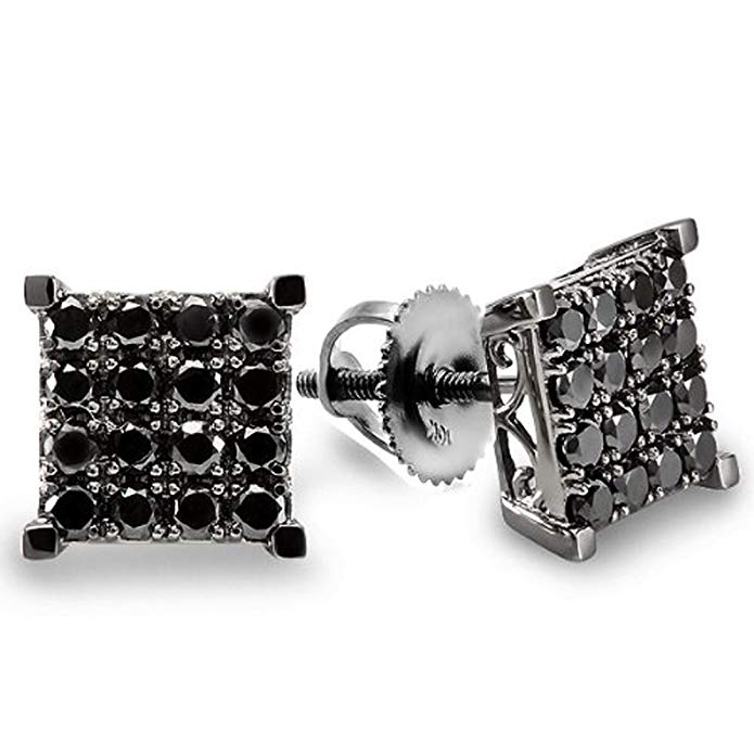 1.75 Carat (ctw) 10K White Gold Black Round Diamond Square Shaped Stud Earrings