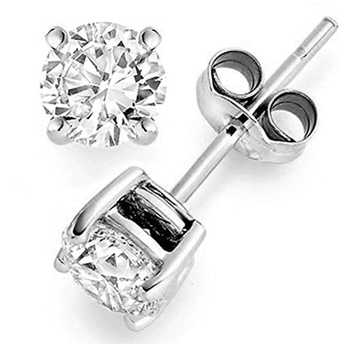 14K White Gold 1/5 ct Diamond Stud Earrings (J-K, I1-I2) 4 Prong Basket Settings